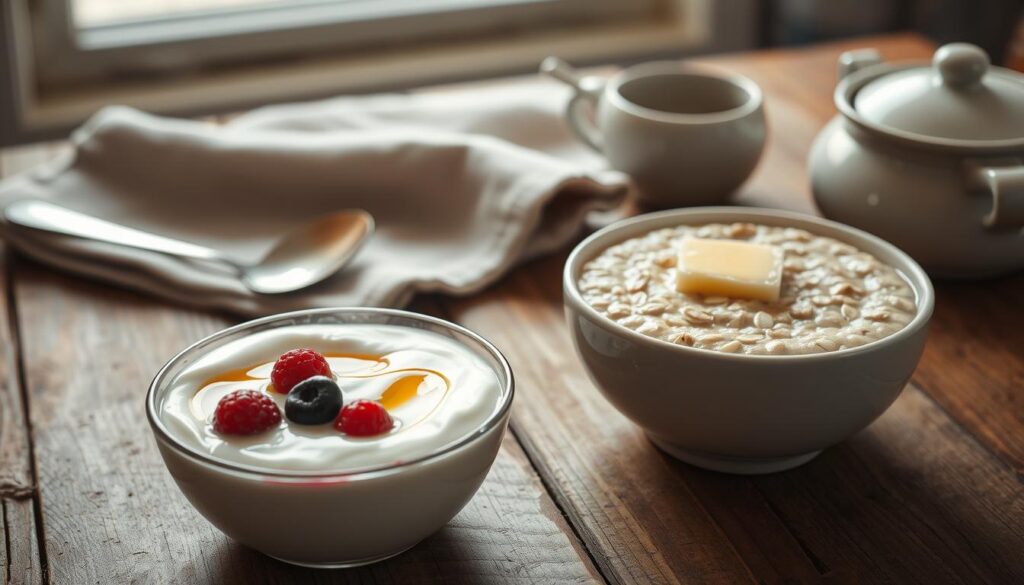 creamy yogurt and porridge